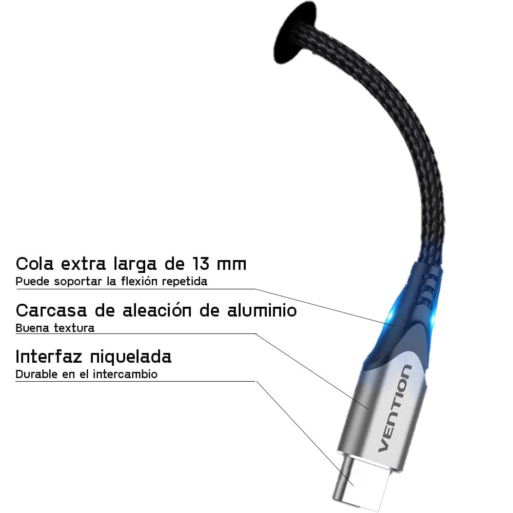 Cable USB A a USB C / 2 Metros / Carcasa de Aluminio / Nylon