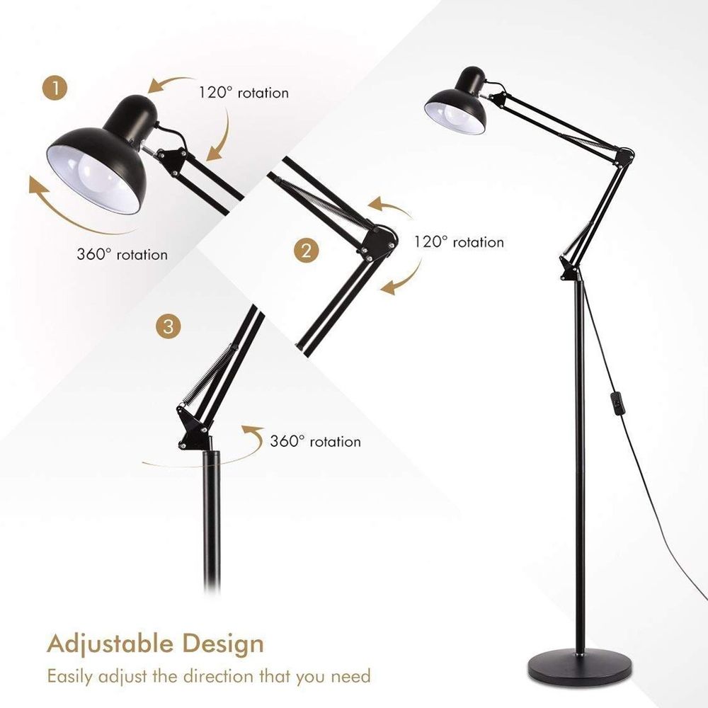Lampara de Piso 1.80 Metros con Brazo Flexible Graduable Negra