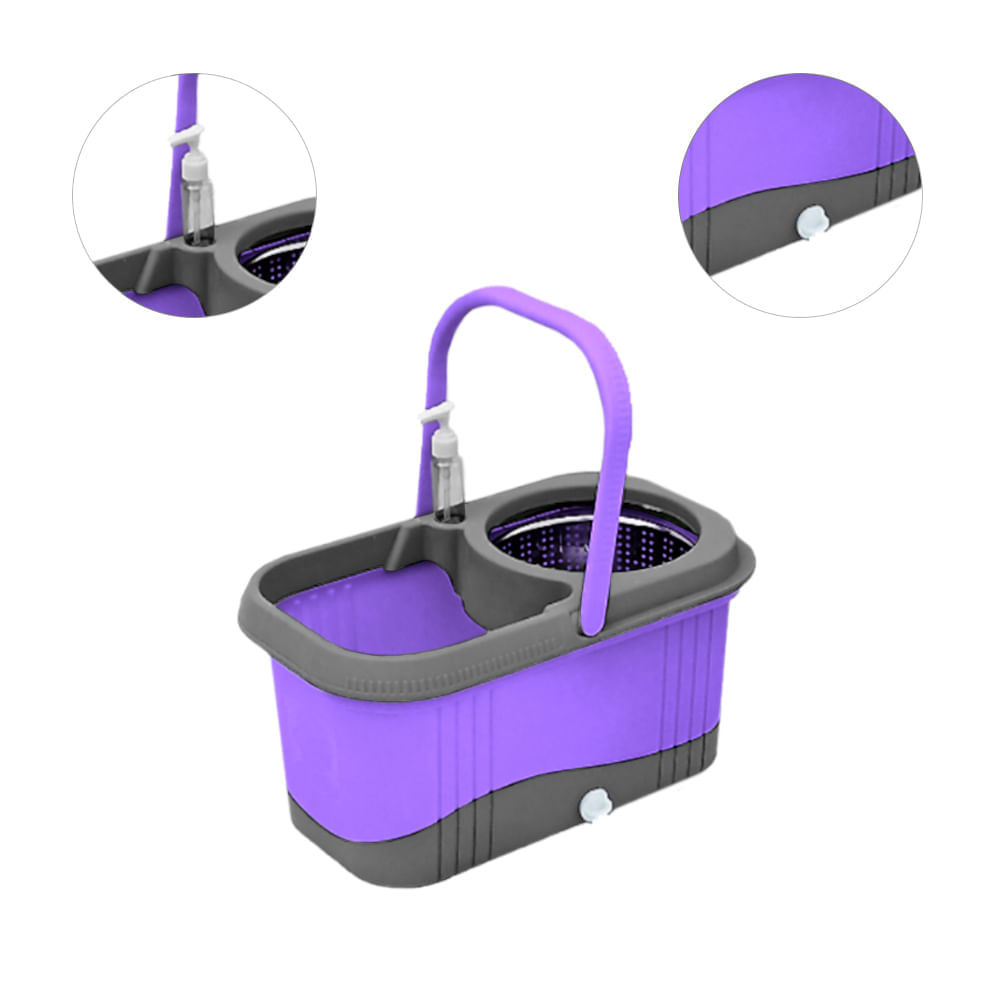 Balde Escurridor Automático Trapeador 2 MopasyDispensador Morado