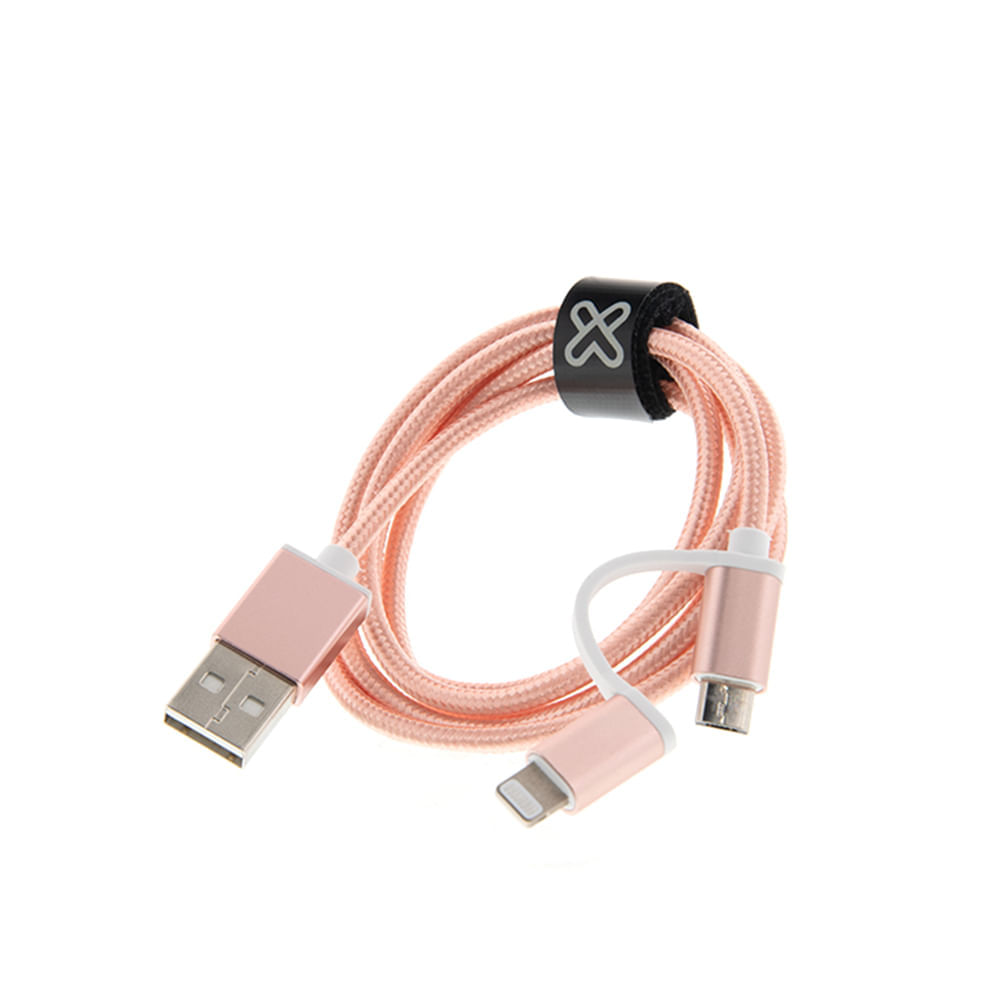 Cable 2 en 1 Klip Xtreme KAC 210RG con Conector Lightning Rose Gold