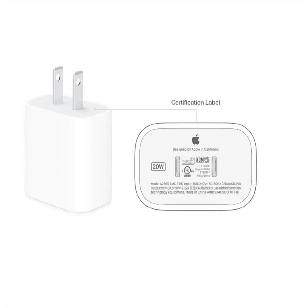 Cargador Apple iPhone de 20W Tipo C