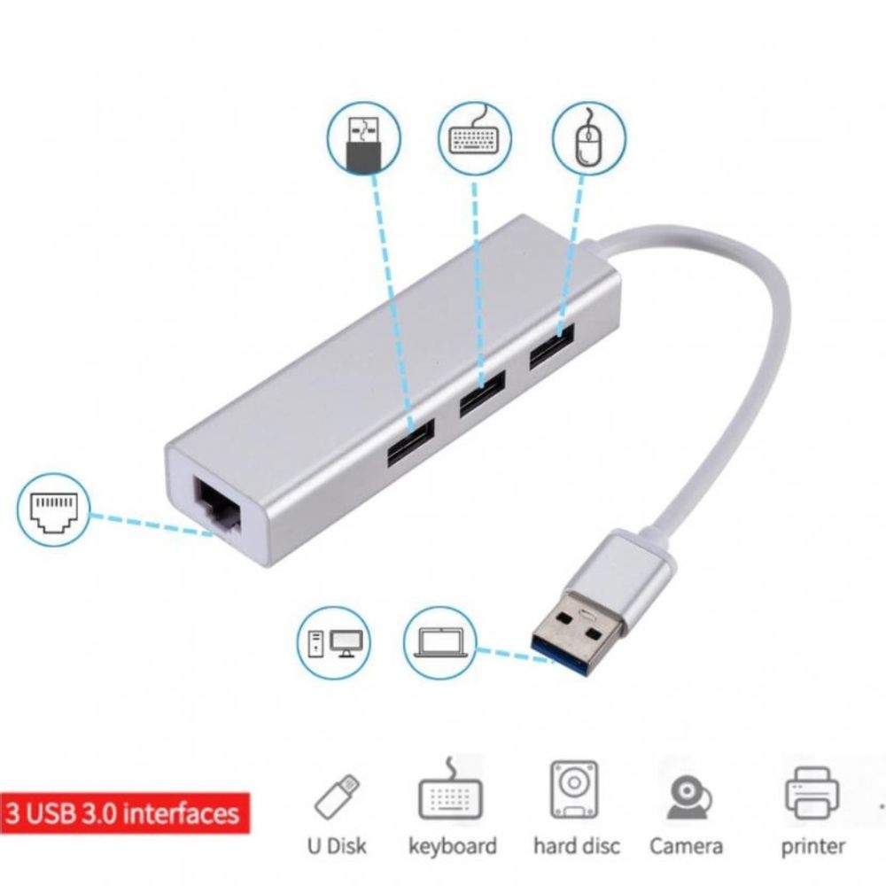 Hub USB 3.0 con tarjeta de red Gigabit