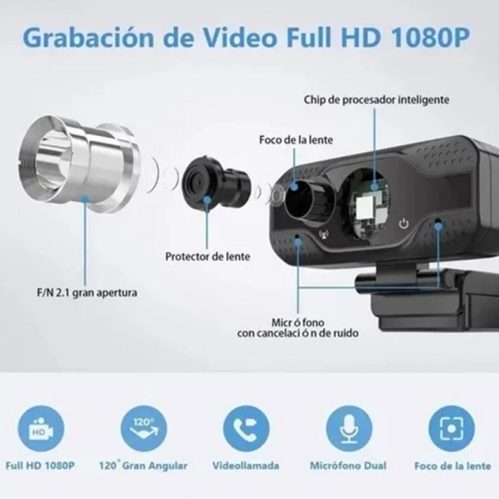 Camara Web Full HD 1080P con Doble Microfono para Pc y Laptop - Promart