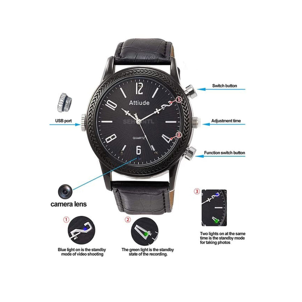 Reloj Infrarrojo Espía 32gb Irm002 C5 Elegante Correa Negra, Visión Nocturna Fotos Audio Video Fullh