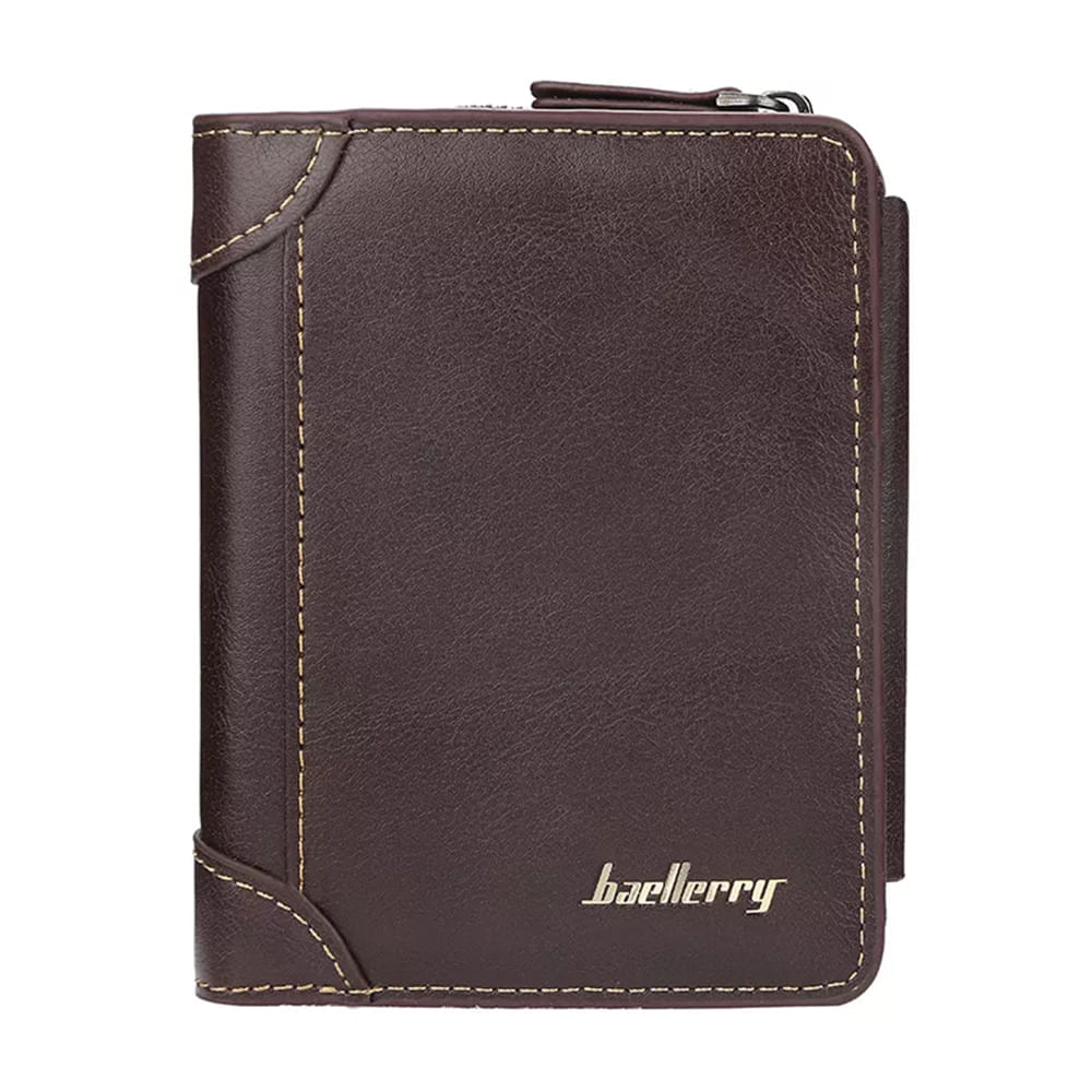 Billetera Hombre Cuero Baellerry Tarjetero con Cierre Monedero Café
