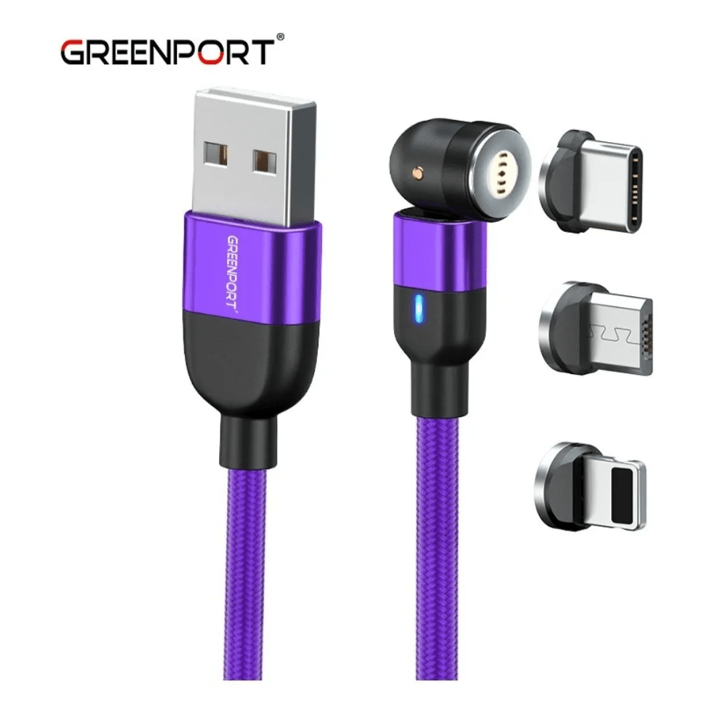 Cable Cargador Magnético 3A Greenport 540  MicroUsb Tipo C Ios Morado 2M