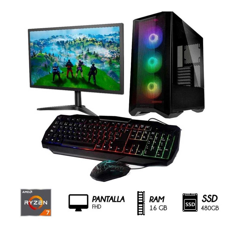 Computadora Pc Ryzen  7-5700G Ram 16GB SSD 480GB Monitor 27'' Case 500 RGB