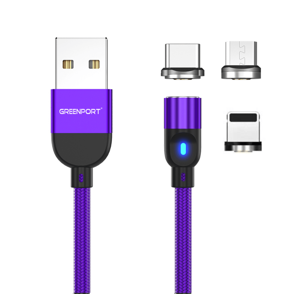 Cable Cargador Magnético 3A Greenport 540 MicroUsb Tipo C Ios Morado 1M