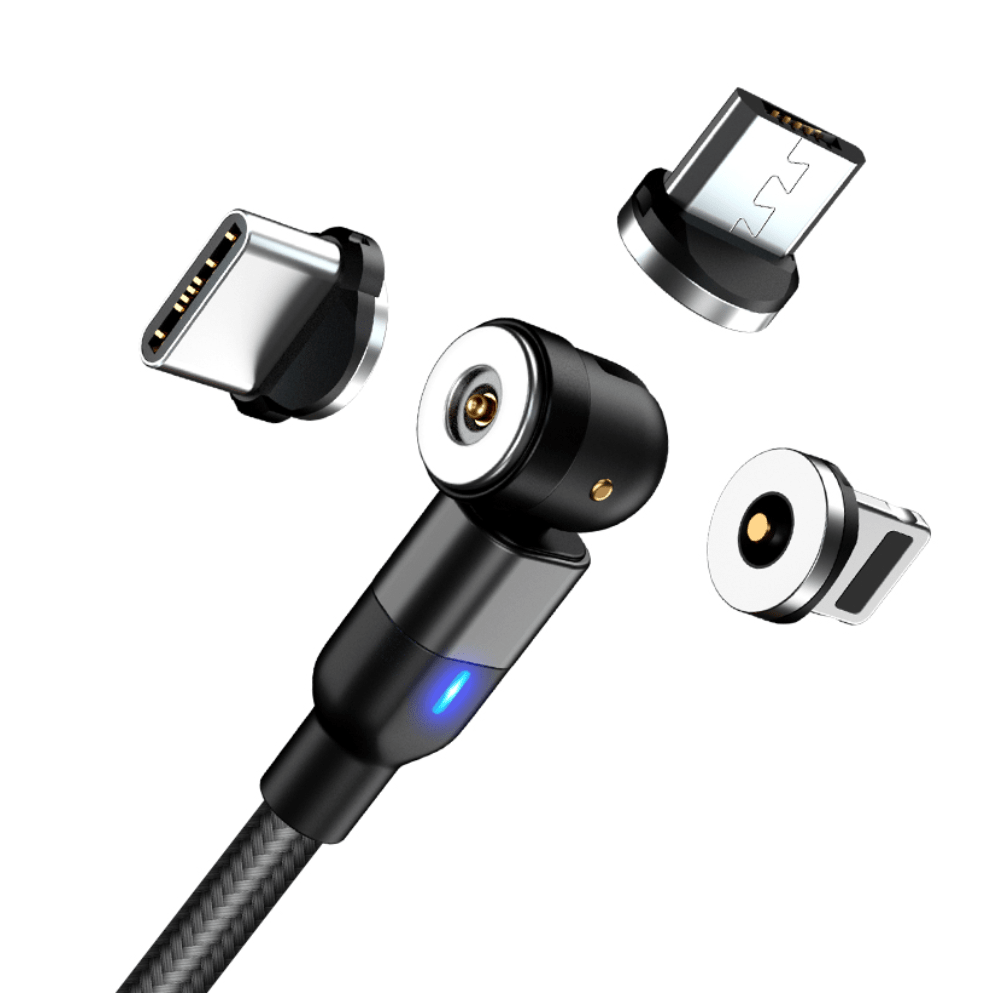 Cable Cargador Magnético 2A Greenport 540  MicroUsb Tipo C Ios Negro 2M