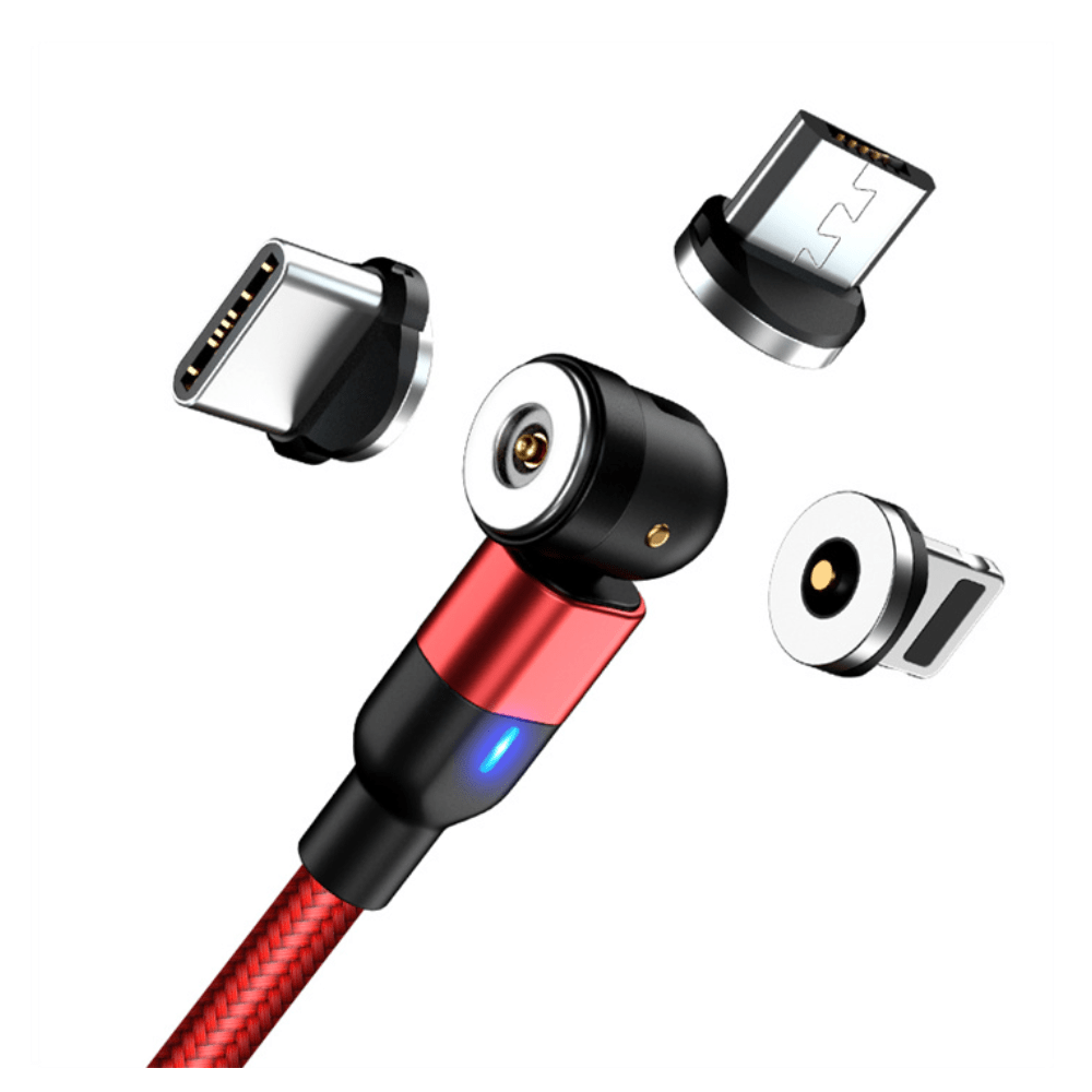 Cable Cargador Magnético 2A Greenport 540 MicroUsb Tipo C Ios Rojo 1M