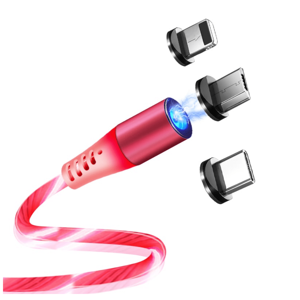 Cable Cargador Led Magnético 2A Greenport MicroUsb Tipo C Ios Rojo 1M