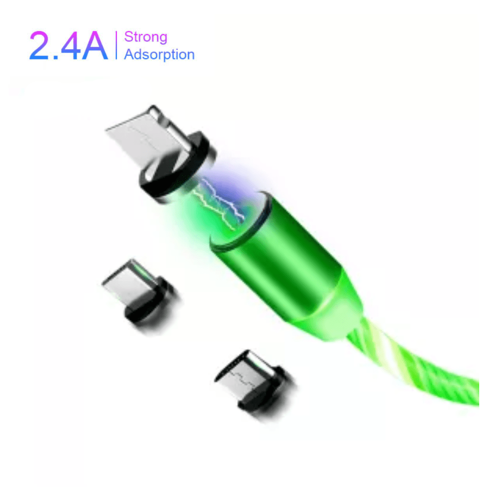 Cable Cargador Led Magnético 2A Greenport MicroUsb Tipo C Ios Verde 1M