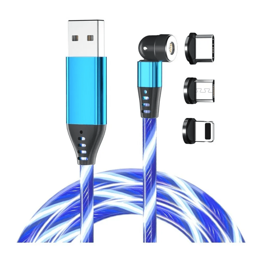 Cable Cargador Led Magnético 3A Greenport 540 MicroUsb Tipo C Ios Azul 2M