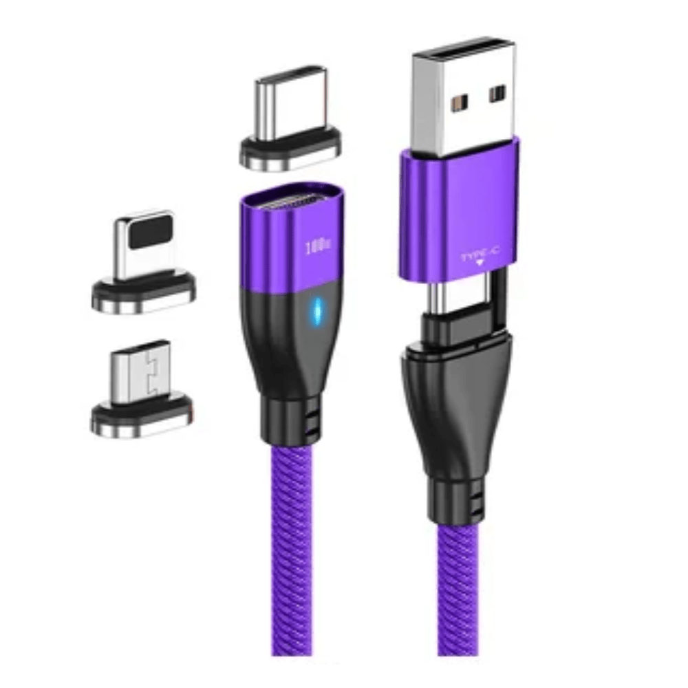 Cable Cargador Magnético 60W Greenport 6 en 1 MicroUsb Tipo C Ios Morado 2M