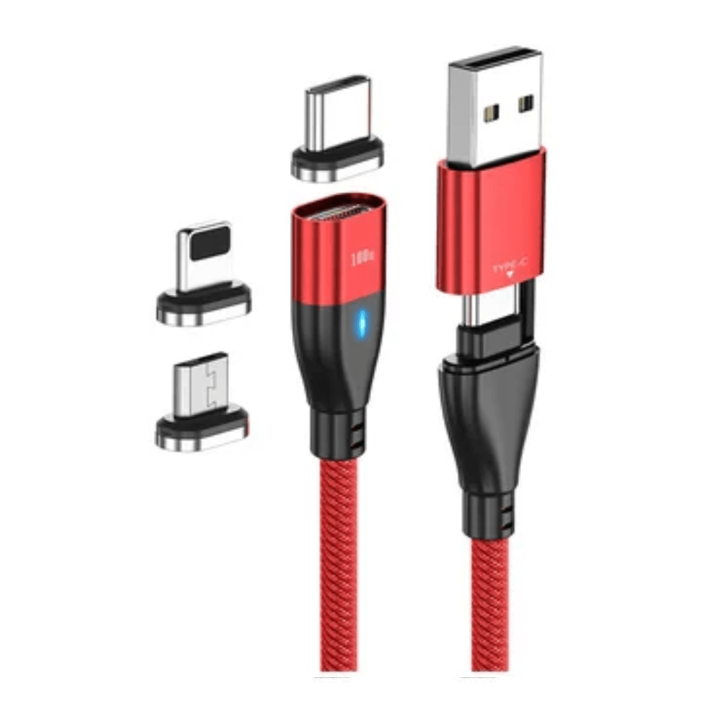 Cable Cargador Magnético 100W Greenport 6 en 1 MicroUsb Tipo C Ios Rojo 1M