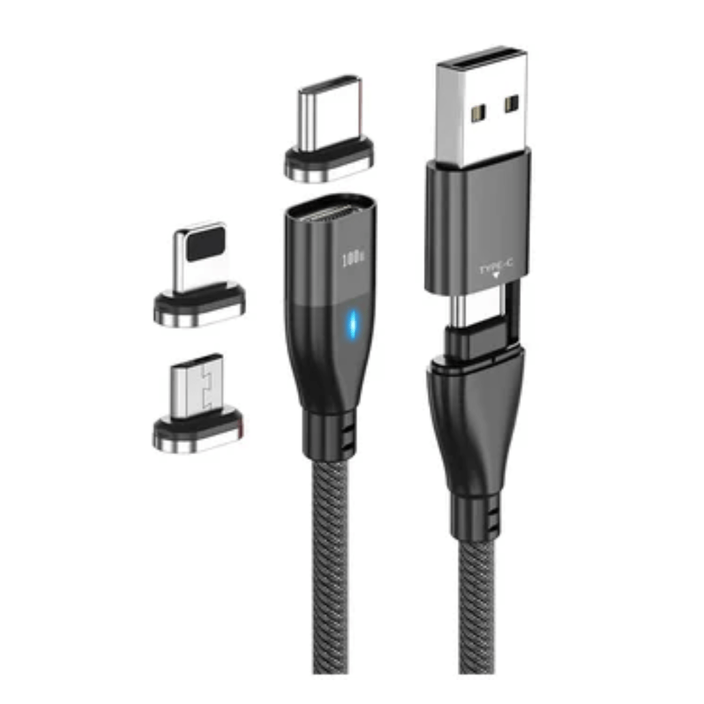 Cable Cargador Magnético 100W Greenport 6 en 1 MicroUsb Tipo C Ios Negro 1.8M