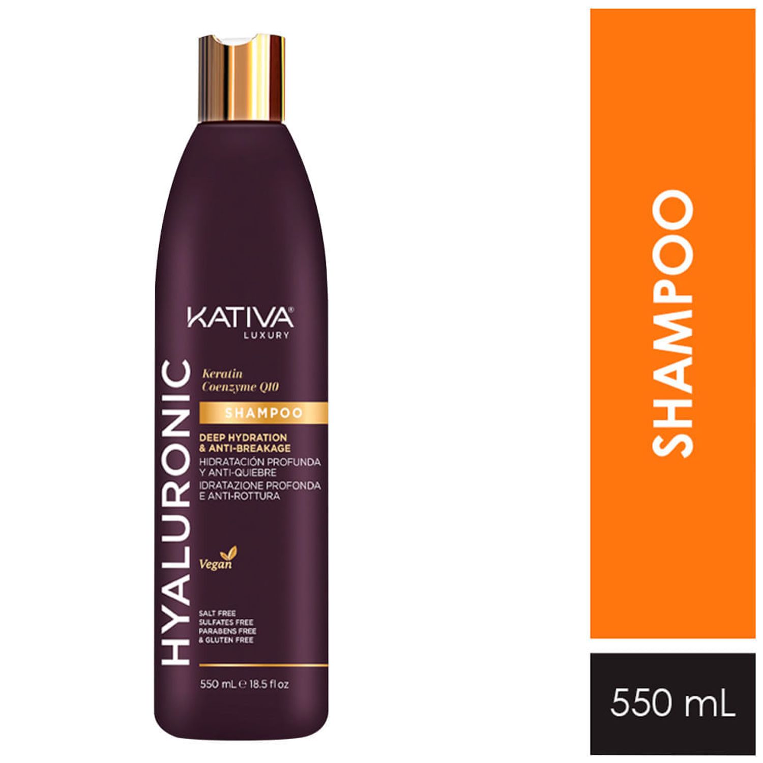 Shampoo KATIVA con Ácido Hialurónico, Keratina & Q10 Frasco 550ml Oechsle