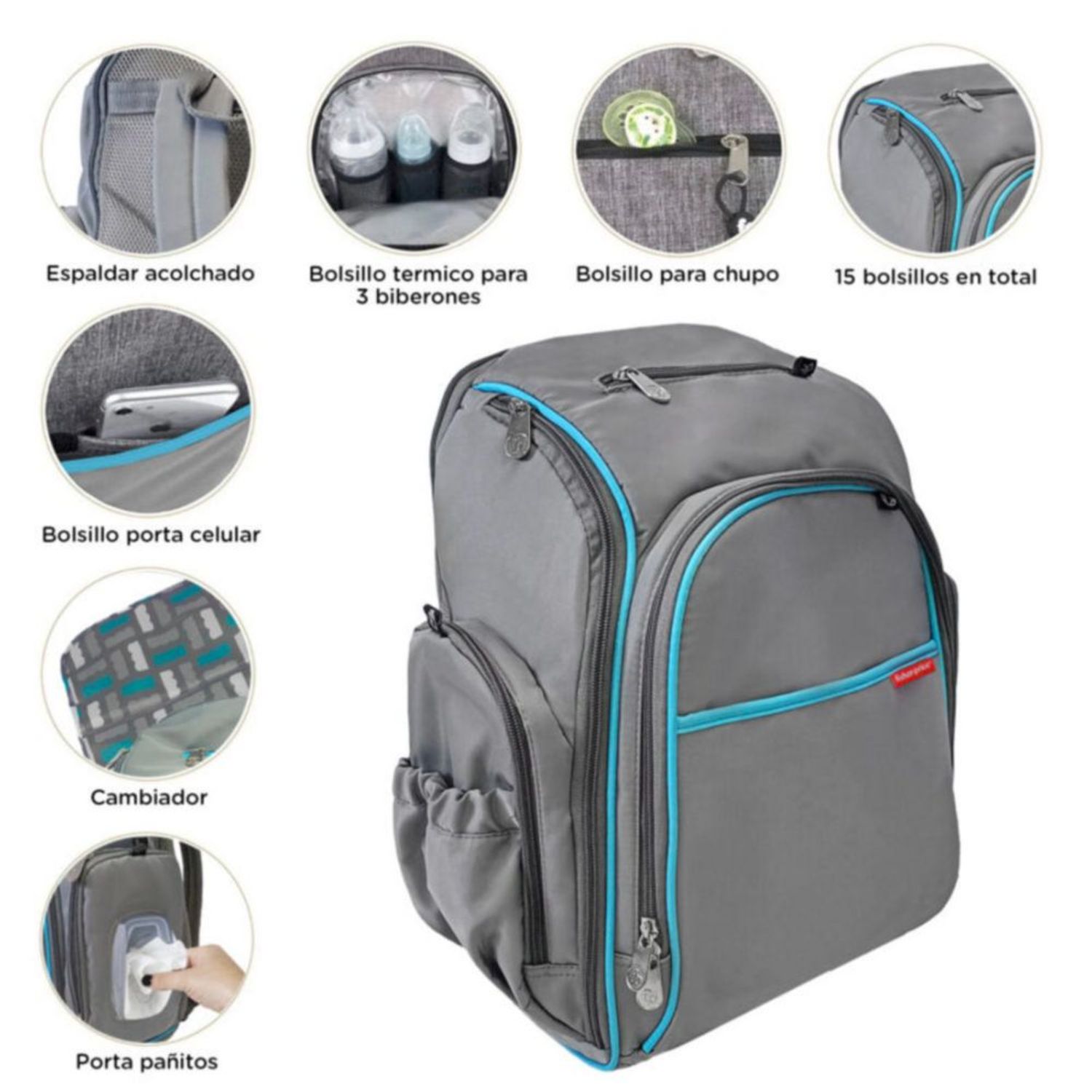 pañalera fisher price azul