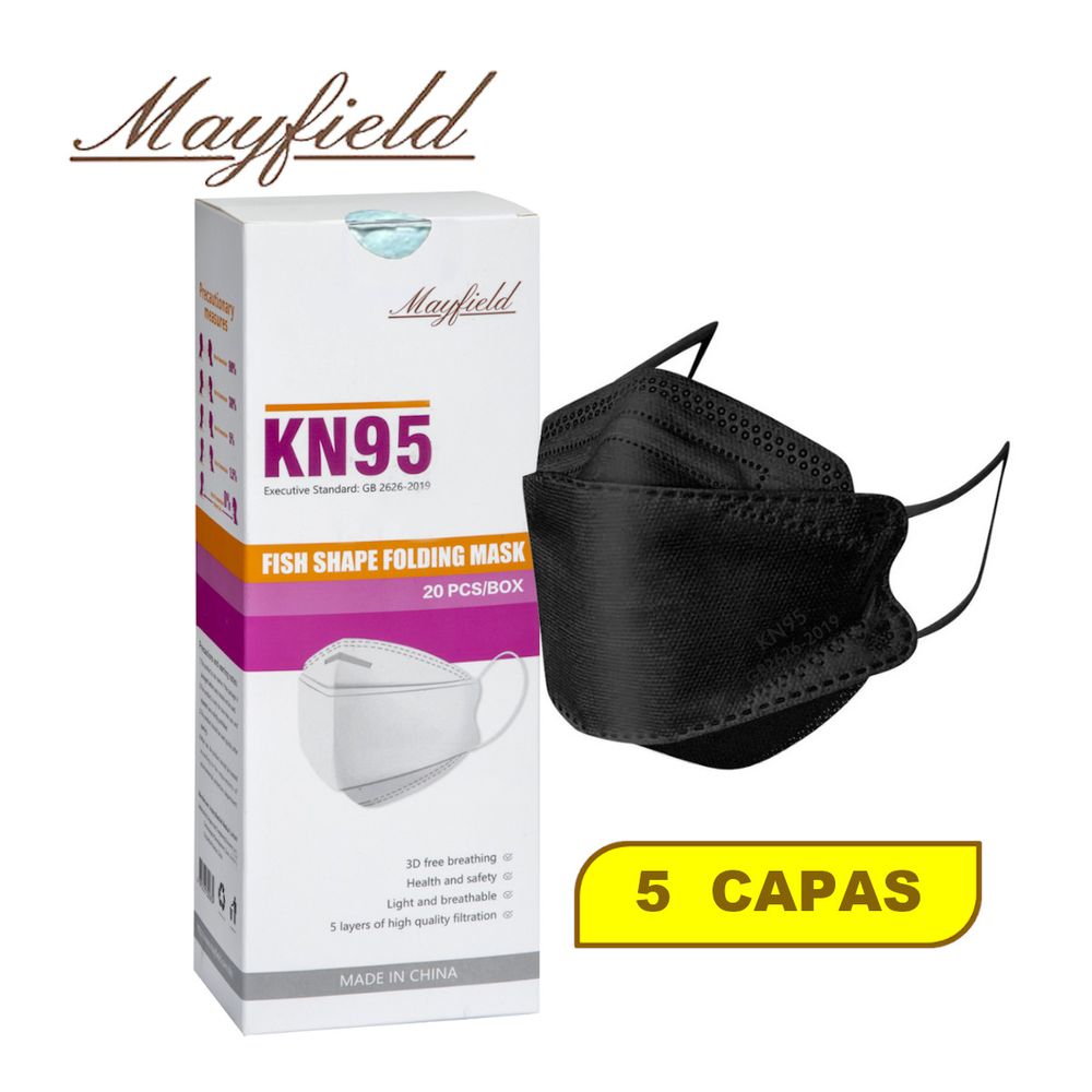 Mascarilla KN95 Mayfield 5 Capas Fish Shape 3D  Negro Caja*20und