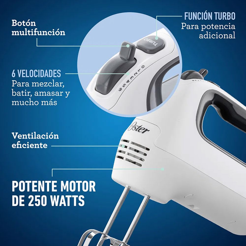 Batidora de mano Oster 7 Velocidades + Función Turbo Rojo