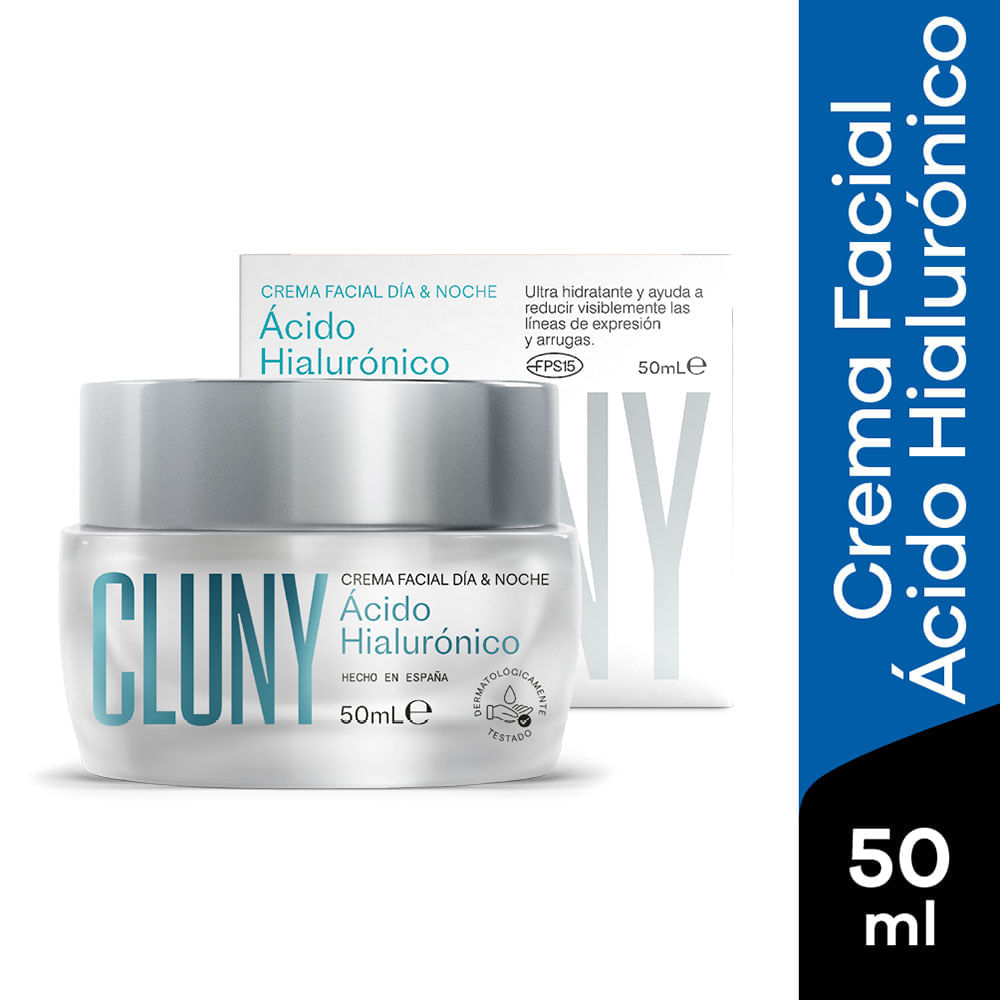 Crema Facial Día & Noche Cluny con Ácido Hialurónico - Pote 50 ML