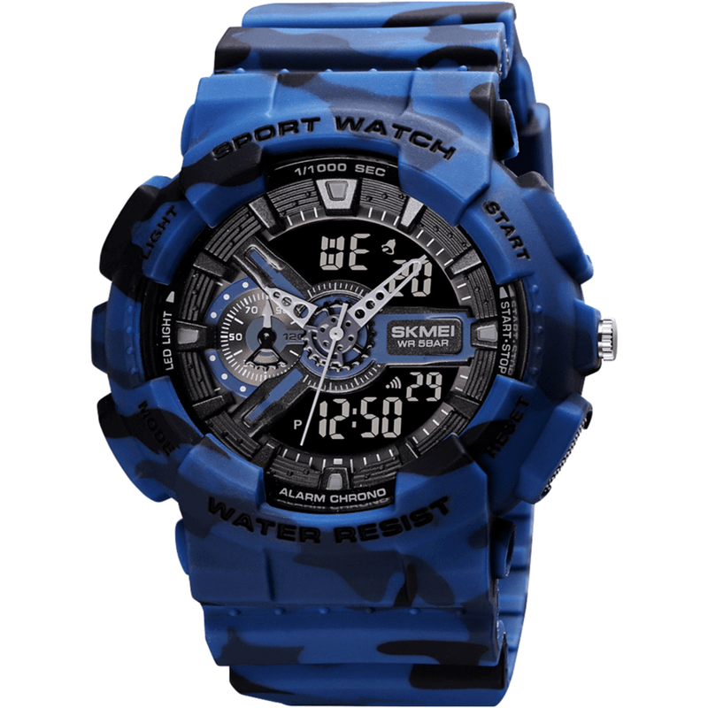 Reloj Metal Hombre Análogico Plateado Azul de Acero Poedagar 816