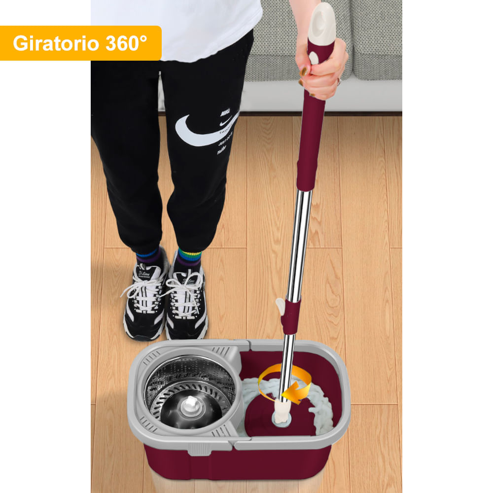 Balde Escurridor Trapeador Giratorio Automático Guinda