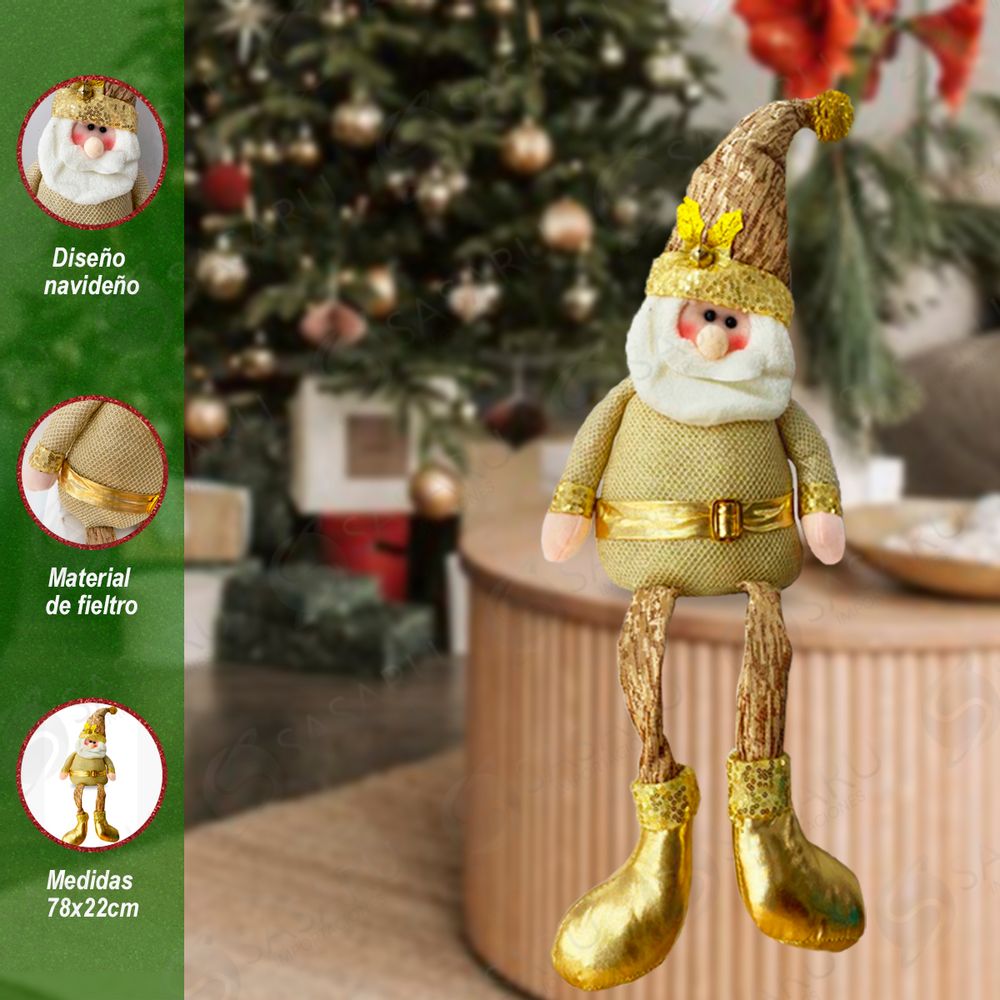 Muñeco navideño de Papa Noel Dorado con Piernas Colgantes 78 cm | Oechsle -  Oechsle