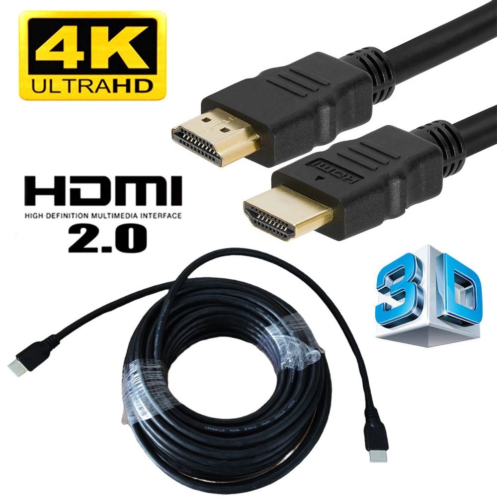 Cable Hdmi 2.0 4k Ultra Hd Alta Velocidad 3d 15 Metros 2160p Negro
