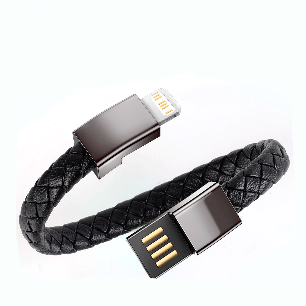 Cable Brazalete De Cuero USB a Lightning - Android Carga y Datos Color Negro