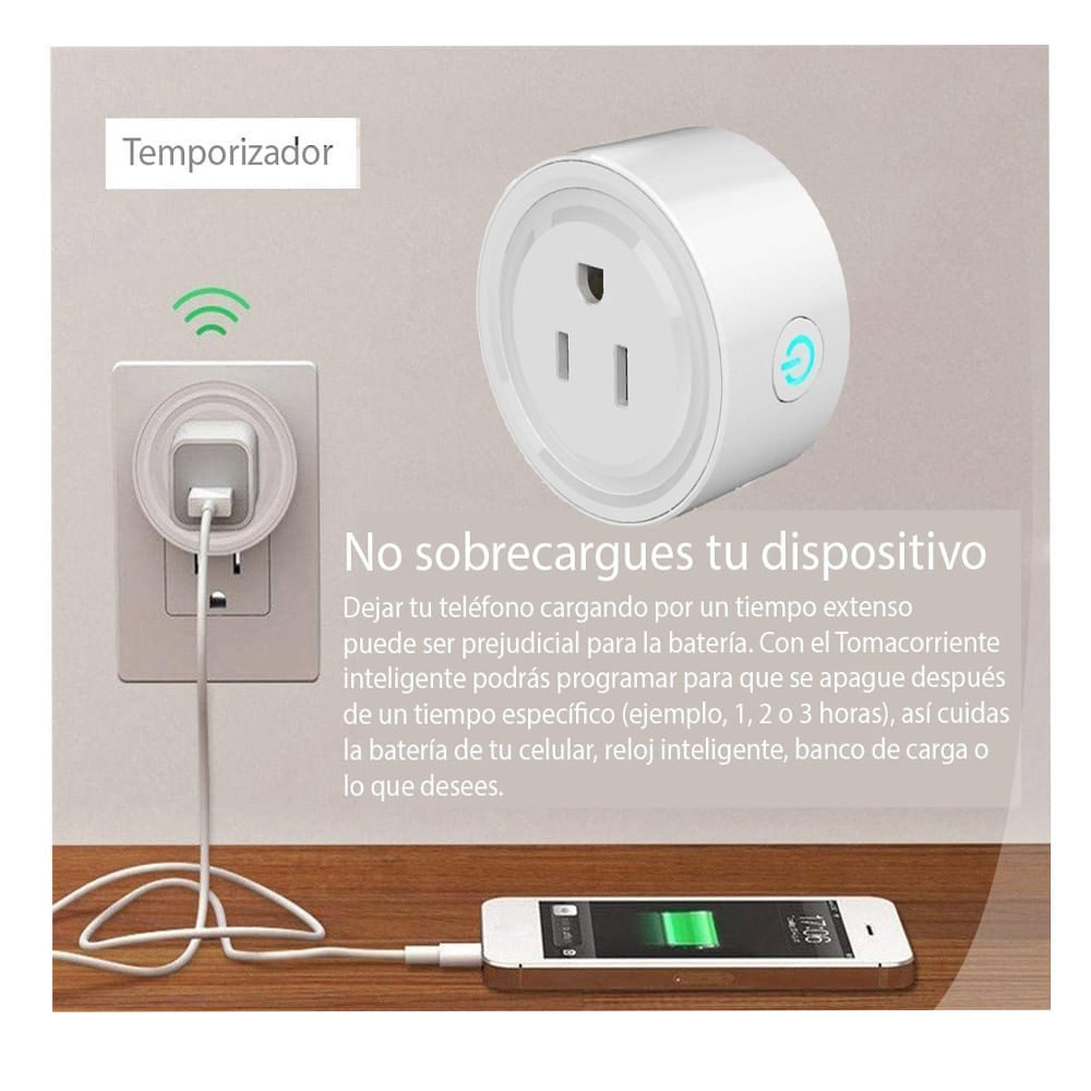 Enchufe tomacorriente Inteligente Wifi 10a Tuya-Bsd01 Compatible con Google  y Alexa +App Android IOS