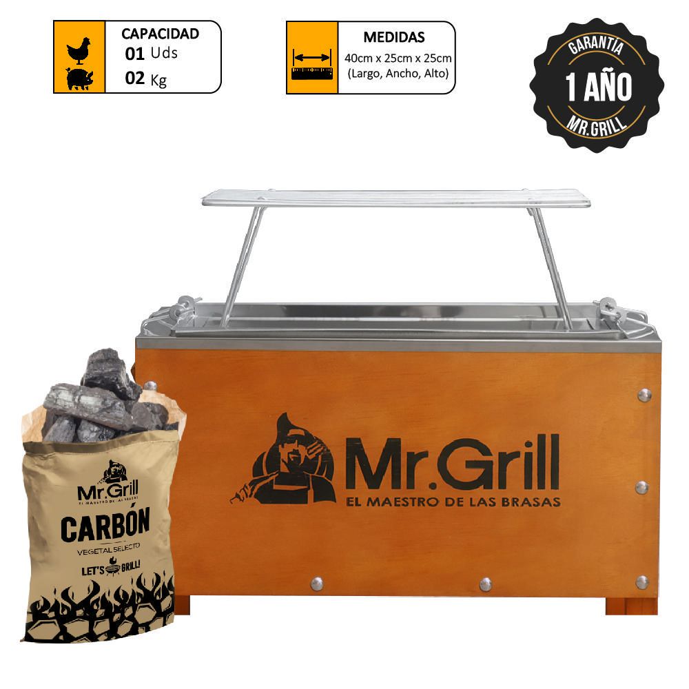 Caja China Mini Mr. Grill S Acero Galvanizado + Parrilla + Carbon