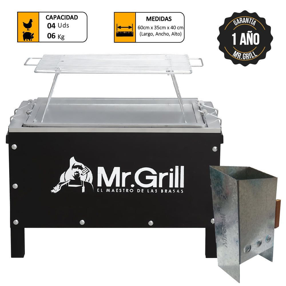 Caja China Mediana Mr. Grill Sr Acero Inox + Parrilla + Rapibrasa