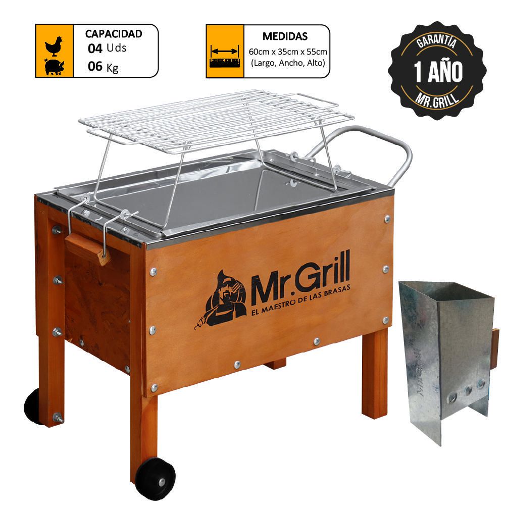 Caja China Mediana Mr. Grill Jr Acero Mixta + Parrilla + Rapibrasa