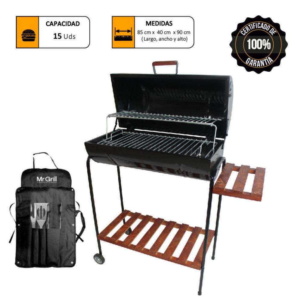 Parrilla Cilindrica Mr. Grill con Tapa Deluxe + Mandil Bbq X3