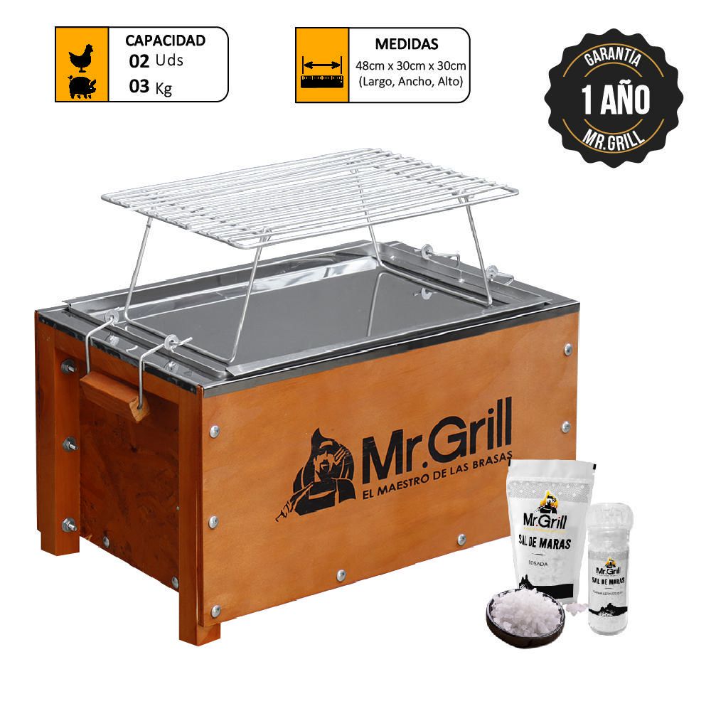 Caja China Mini Mr. Grill Acero Inox + Parrilla + Kit Sal Maras