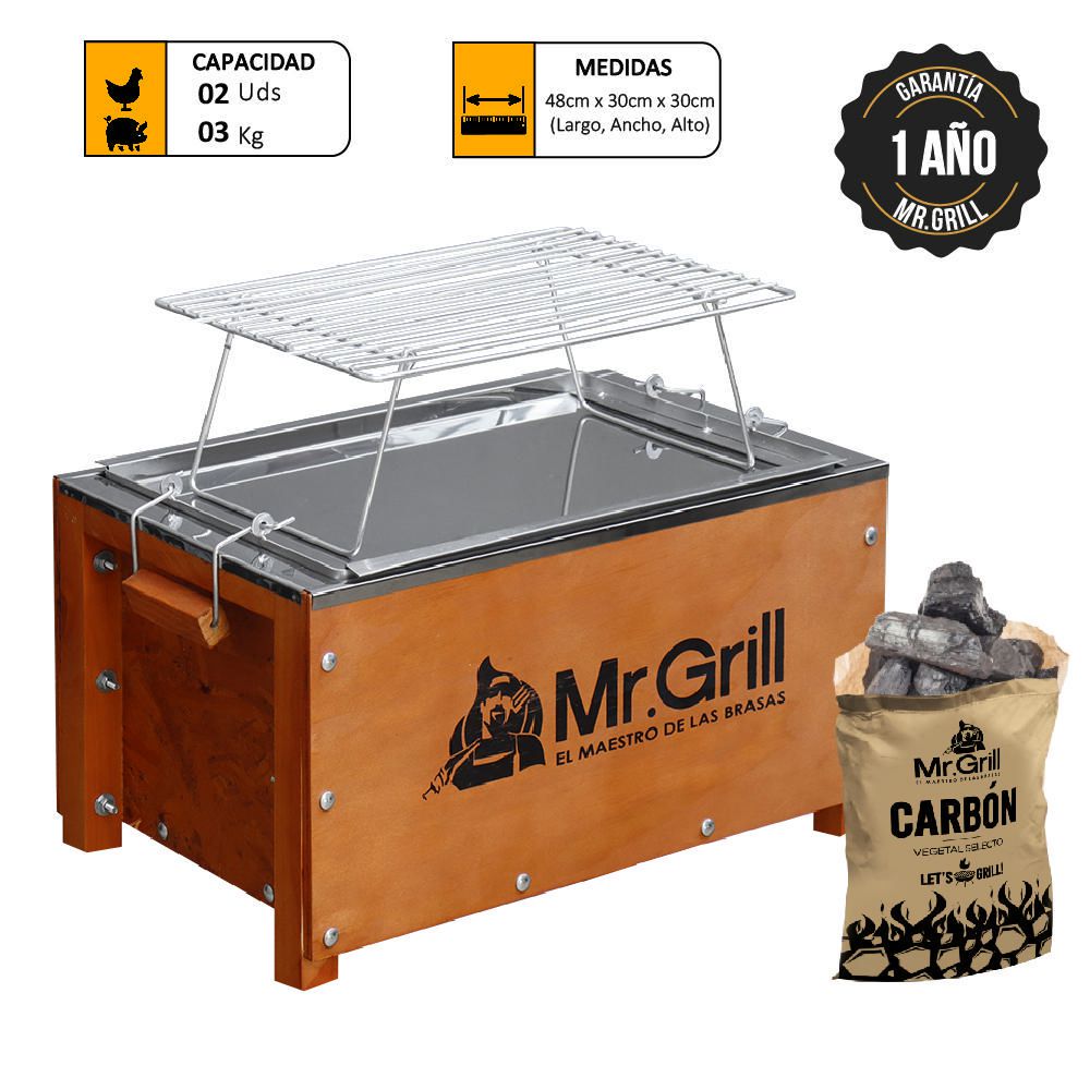 Caja China Mini Mr. Grill Acero Mixta + Parrilla + Carbon