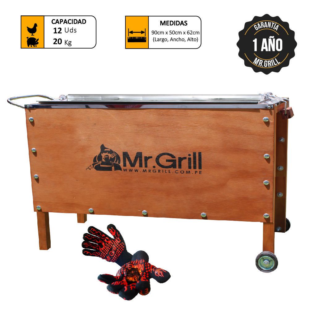 Caja China Grande Mr. Grill Premium Mixta + Guantes Parrileros