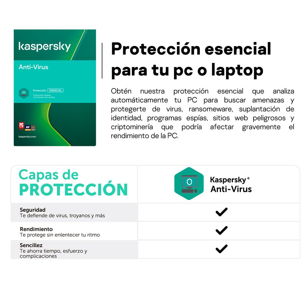 Kaspersky Kaspersky Anti Virus Antivirus 1 PC Windows 1 Año contigo en 5 min ES 