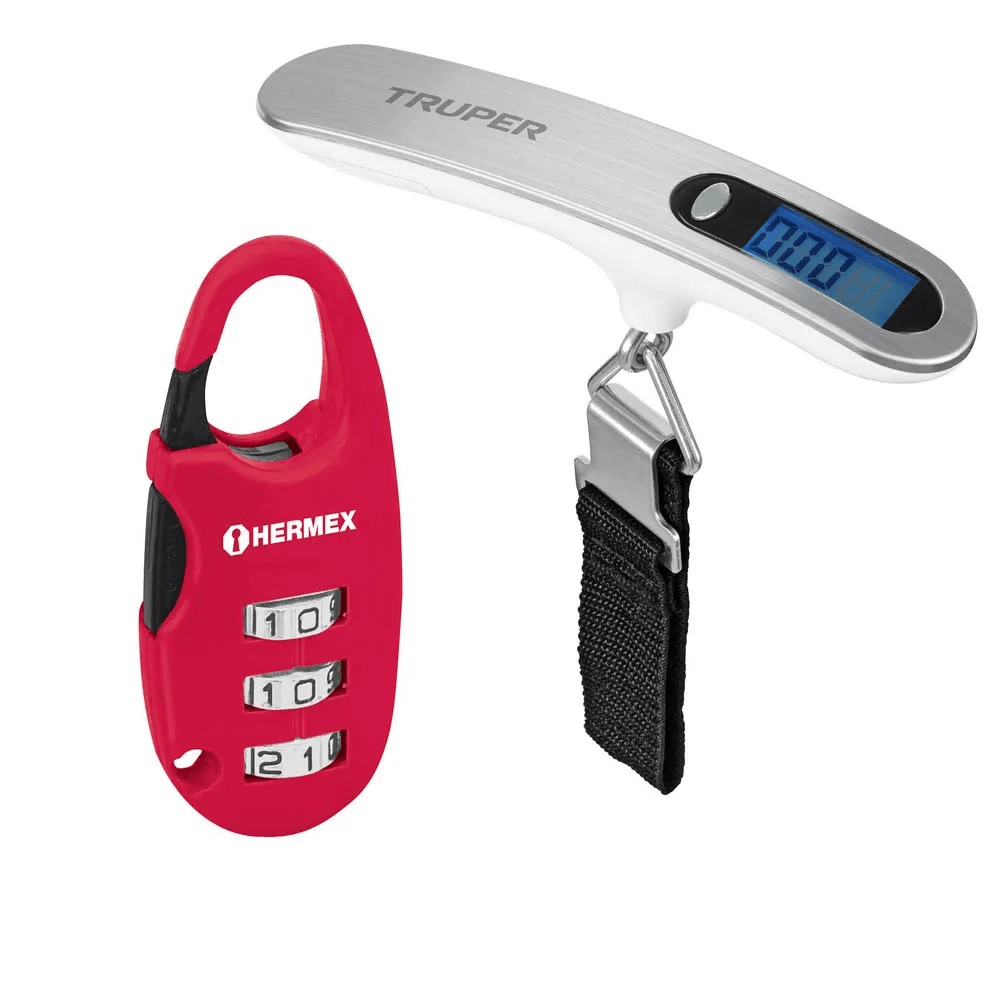 Combo Viajero Balanza Maleta Truper y Candado Maleta Pretul Cma-3c