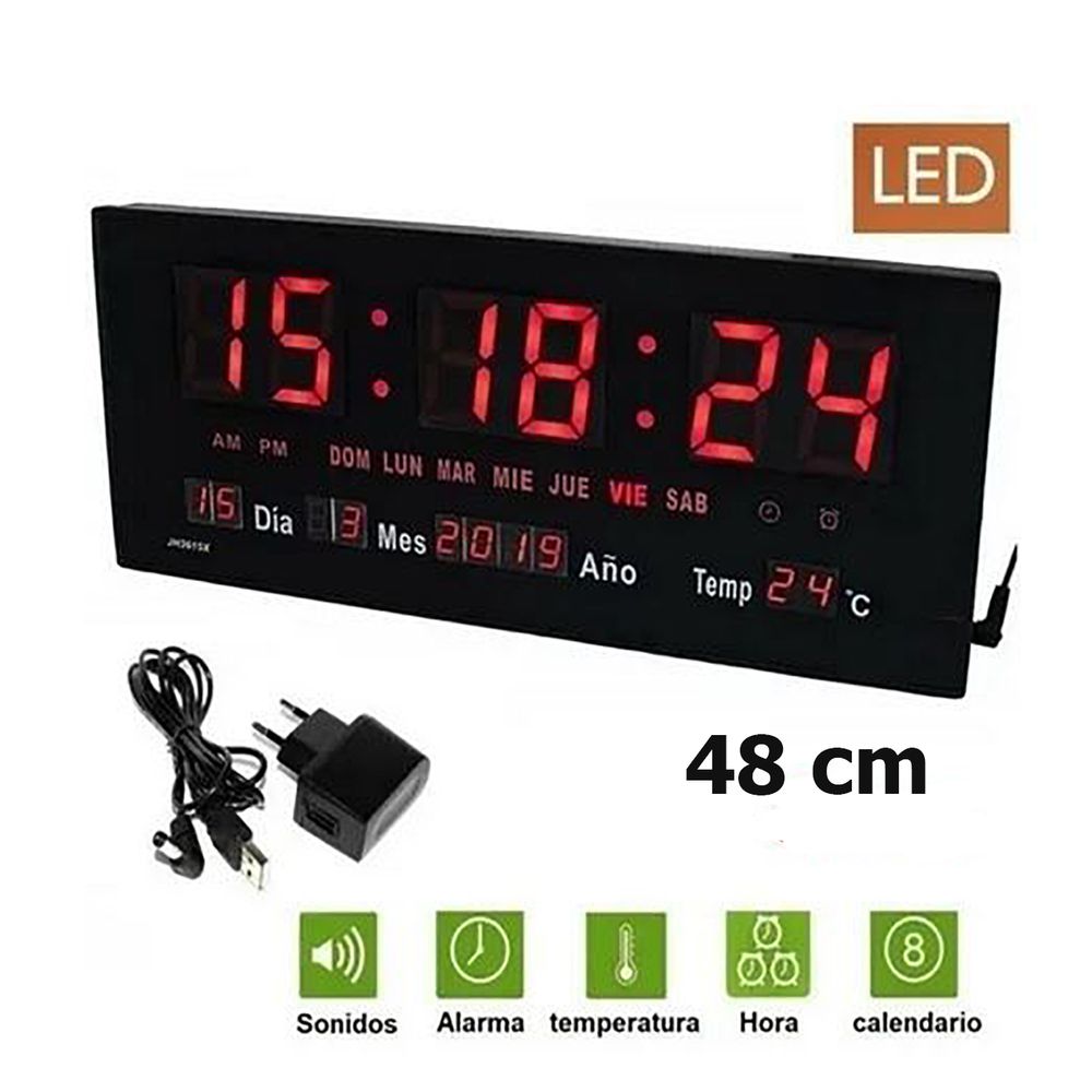 Reloj de Pared Digital Grande LED Tiempo Calendario Temperatura Humedad