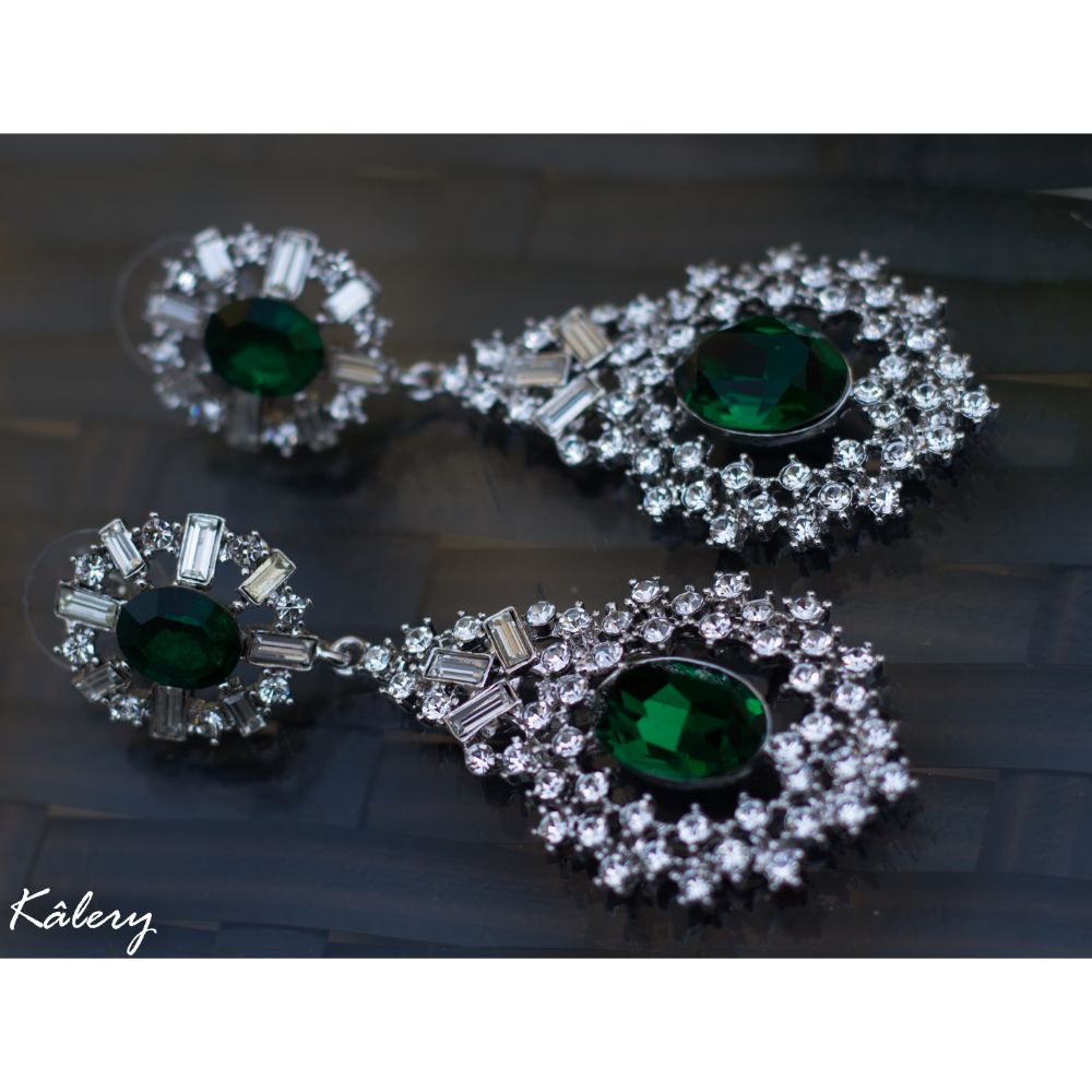 Aretes Kalery Maritza Verdes Largo 7cms Swarovski