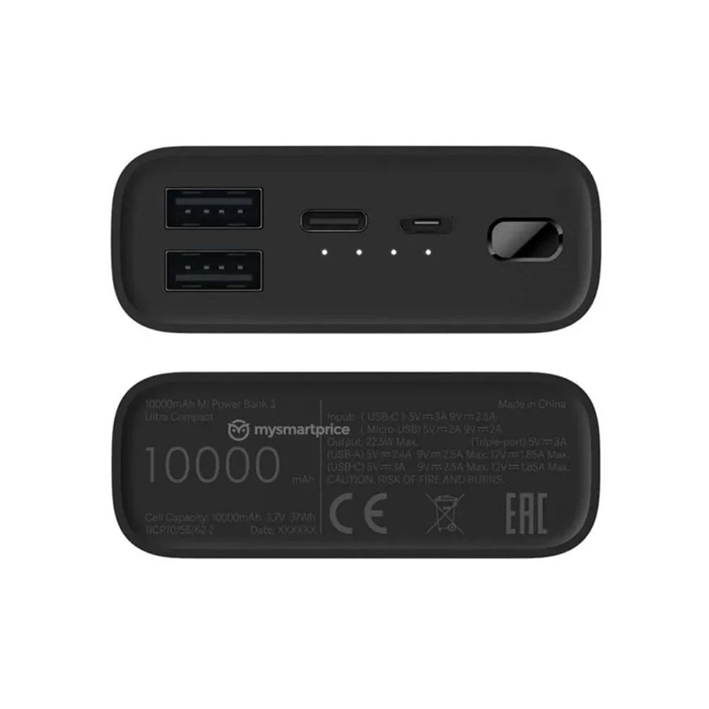 Power Bank Xiaomi Mi 3 Ultra Compact 10000mah USB-C Micro-USB Portátil