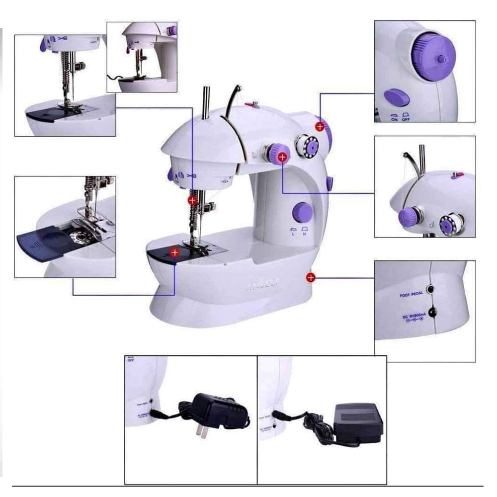 Mini máquina de coser pequeña, mini máquina de coser eléctrica de 16  puntadas, máquina de coser portátil para ropa, fácil de usar (rosa, talla  única)
