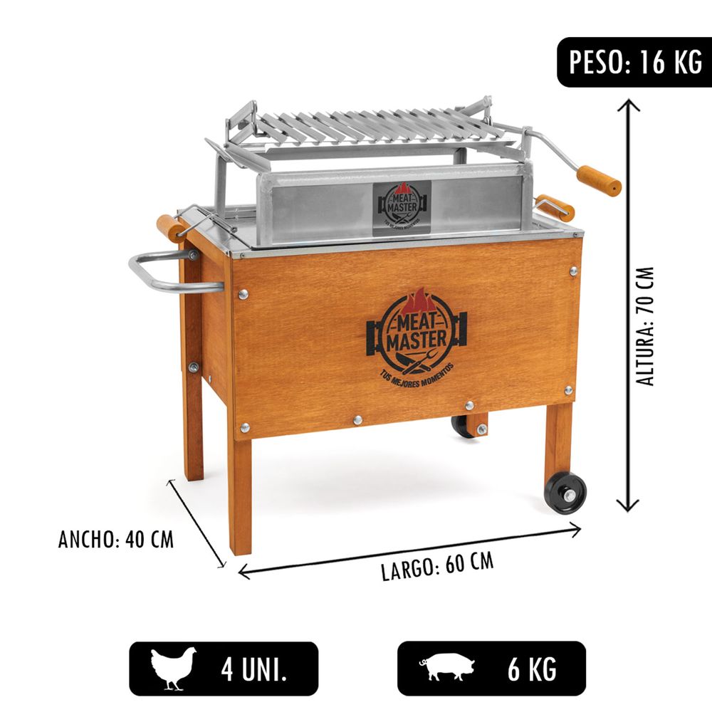 Caja China Meat Master Junior + Parrilla De Ángulos Levadiza Galvanizado