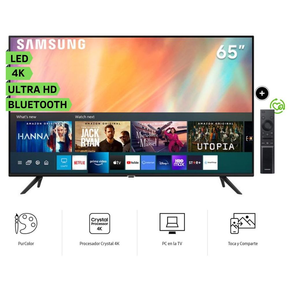 Televisor Samsung LED Smart TV Crystal Ultra HD 4K 65" UN65AU7090GXPE