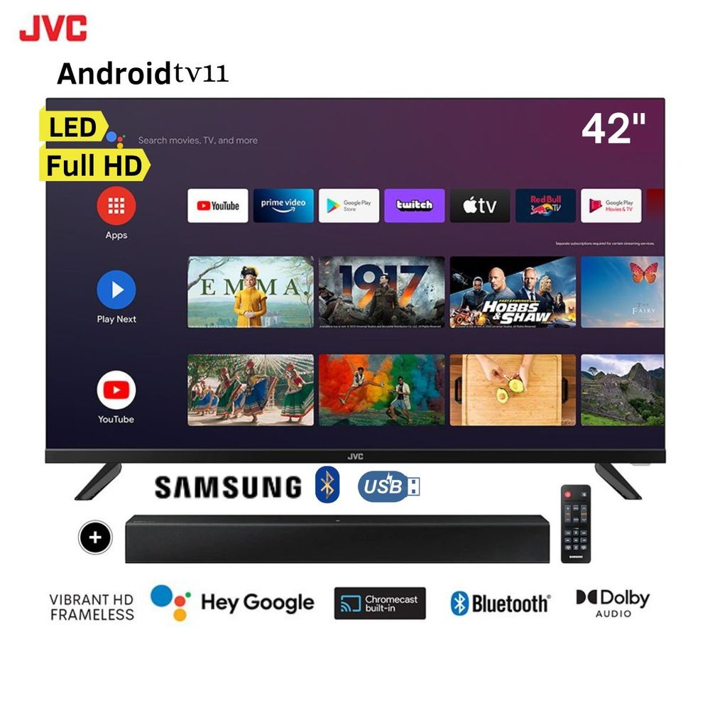 Televisor JVC 42" LED Smart TV Full HD Frameless AndroidTv11 LT-42KB327 + Soundbar