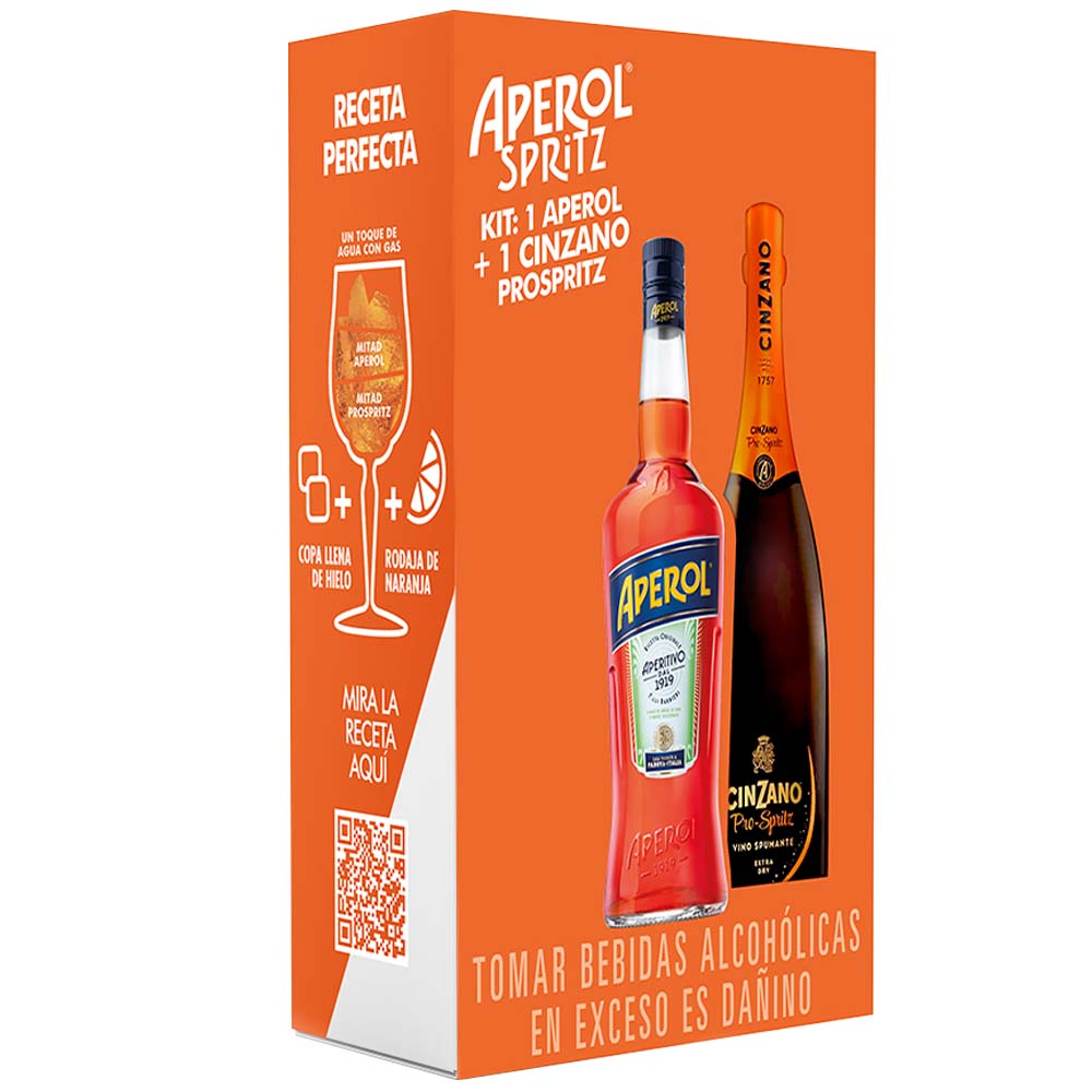 Pack Licor APEROL Botella 750ml + Espumante CINZANO To-Spritz Botella 750ml
