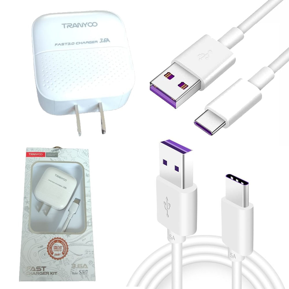 Cargador USB TIPO C Tranyoo SE7 USB 3.0 Carga Rápida 3.6A Celulares