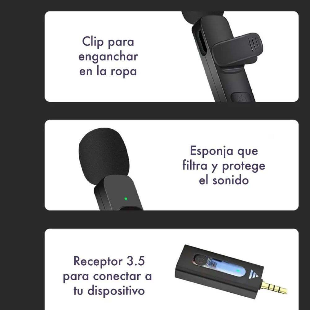 Mini Micrófono Solapa Inalámbrico Recargable Plug 3.5mm Android - Promart